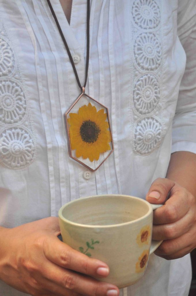Summer Sunflower Necklace with Faux Suede Cord