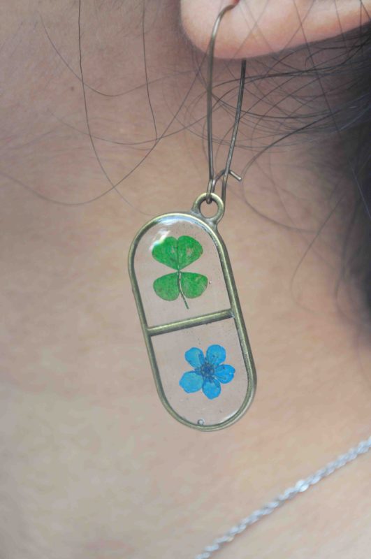 Lucky Clover and Forget Me Not Pill Earrings