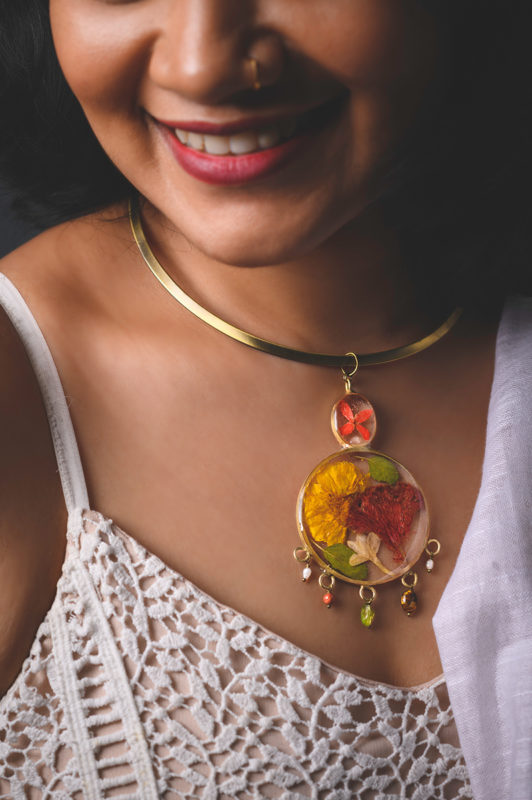 Addigai or Attigai (Bib )Necklace with Kozhikondai, Saamandhi, Mulla and Thulasi. Peridot, Citrine, Pearls and Tigers eye.