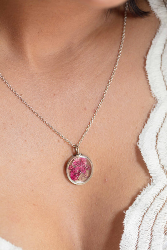 Minutiae Series - Inked Pink Gypsophiillia Necklace