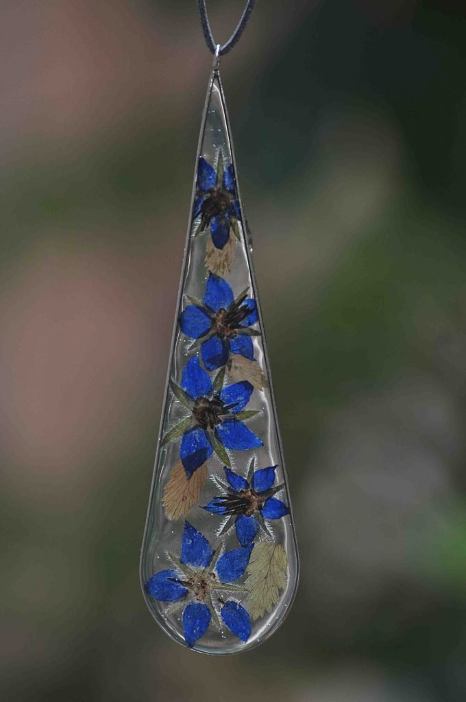 Electric Blue Himalayan Gentian in a Tear Drop Shaped Frame