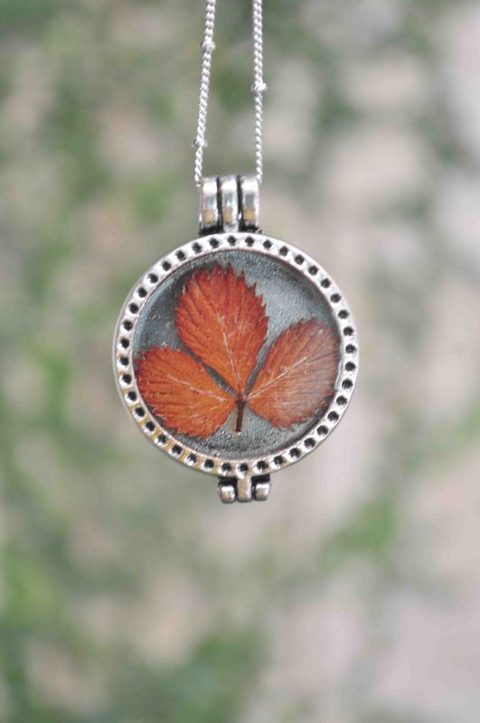 Concealed Memory Locket with Strawberry Leaf - For Eternal Joy and Fun