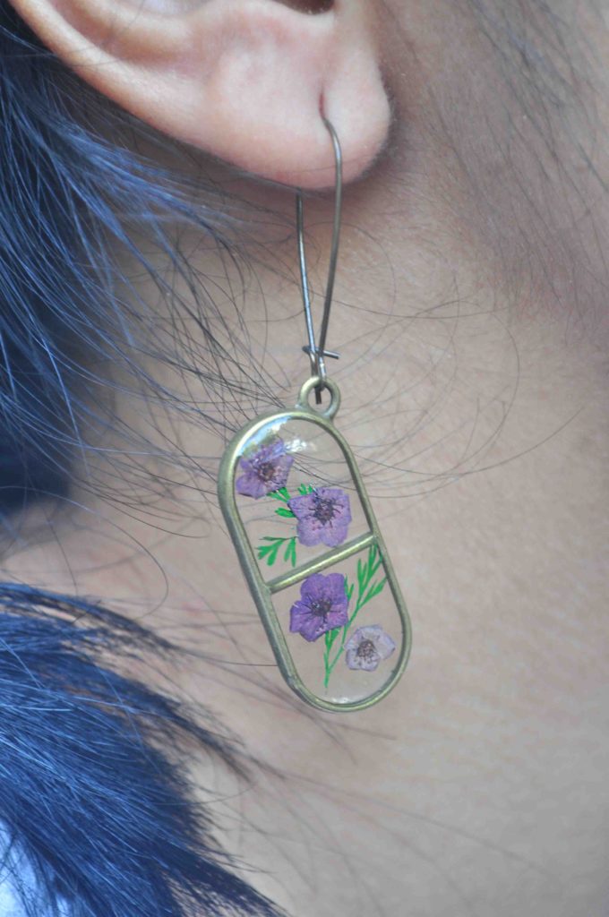 Small Violet Wallflower Pill Earrings