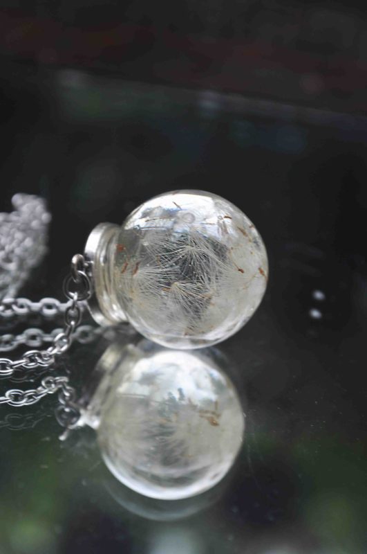 Dandelion Seeds Amulet Glass Globe Necklace