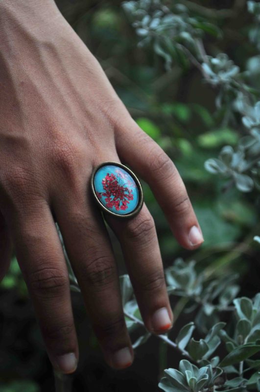 Coral Queen Anne's lace Ring