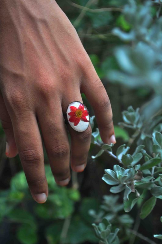 Waterlily Ring on White Enamel