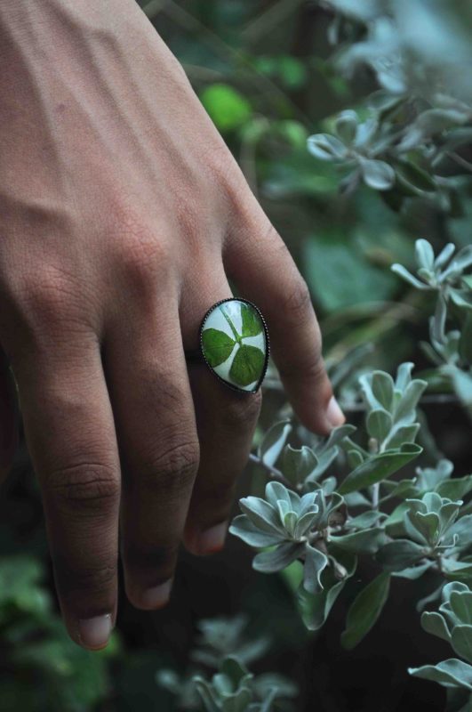 Shamrock Ring on White Enamel