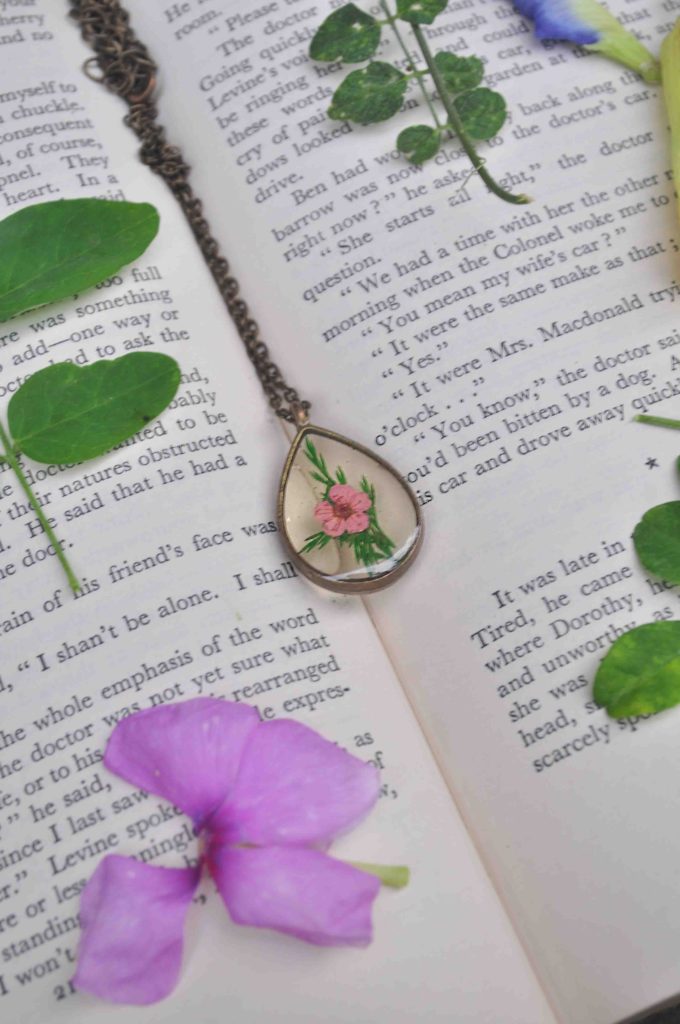 Pink Allium with Artemisia Fern Necklace