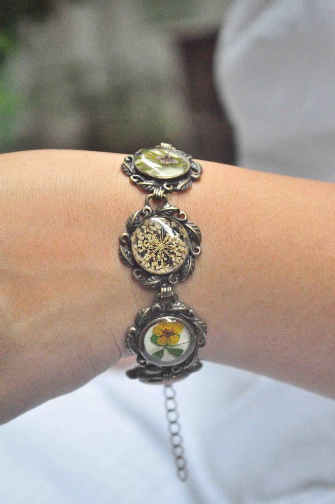Vintage Victorian Bracelet with Wildflowers, moss and other Botanicals