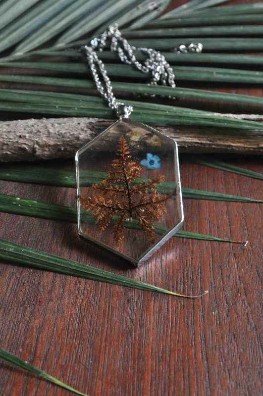 Aspen Leaf with Forget me Not Necklace