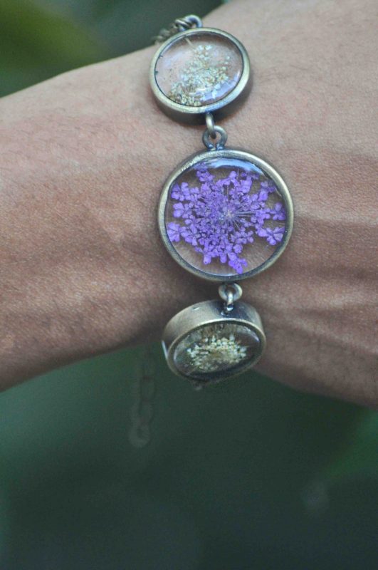 Purple and Ivory Queen Anne's lace Bracelet