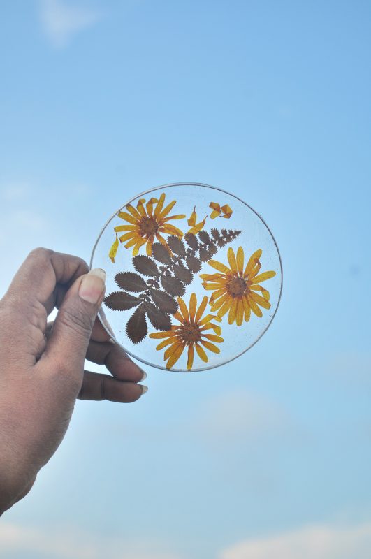 Round Coaster with Skinny Daisies and Silveroak Leaf