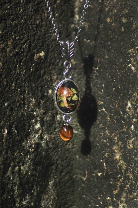 Monsoon Fungi & Fern Miniature Oval Necklace with Tiger's Eye Gemstone Detail