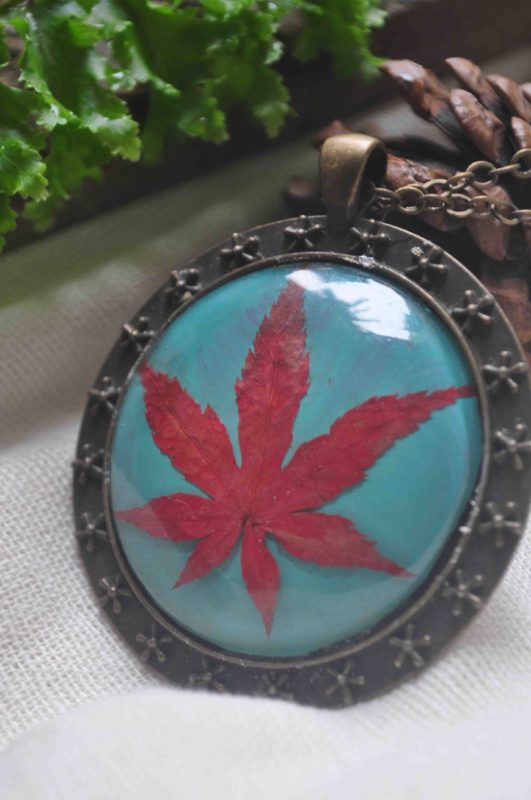 Maple on Aqua Enamel Medallion