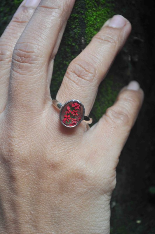 Coral Red Queen Anne's Lace Miniature Ring