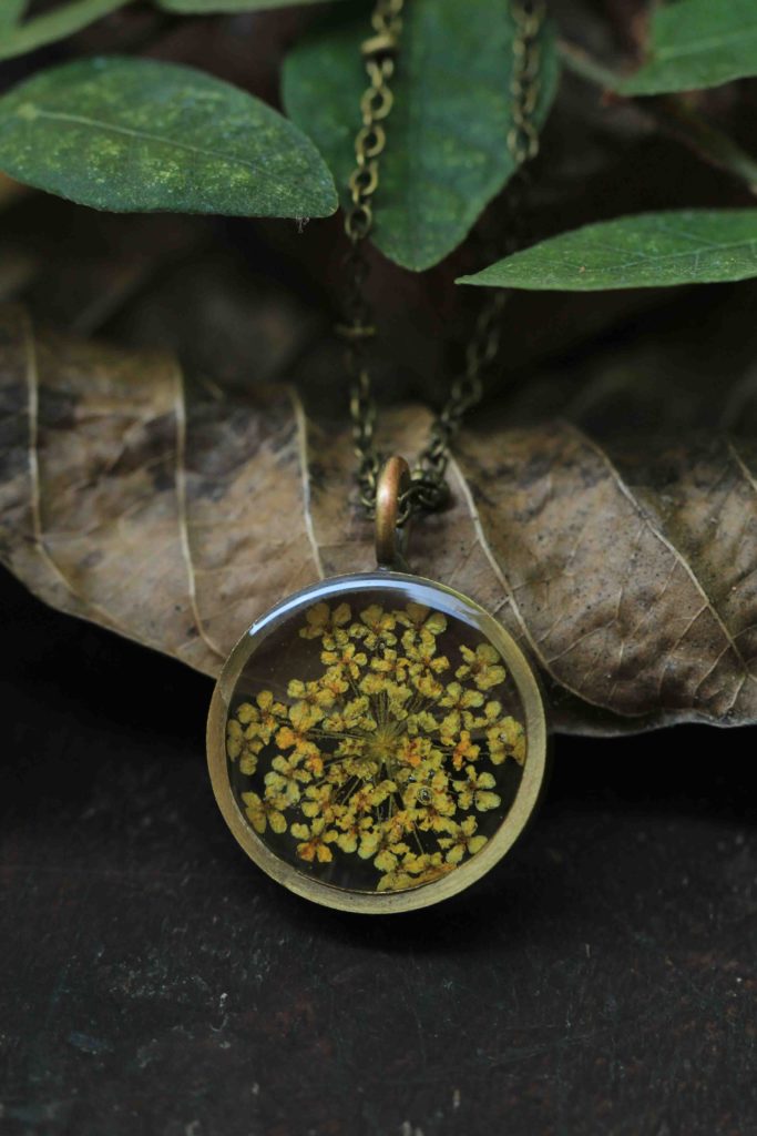 Sunshine Yellow Queen Anne's lace - Minutiae Series Necklace