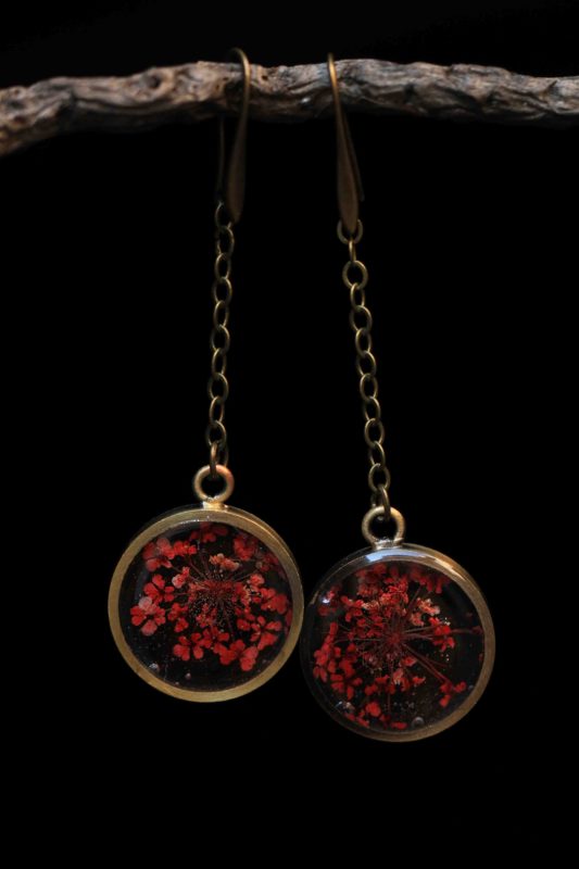 Christmas Red (Coral) Queen Anne's lace Threader Earrings - Minutiae Series