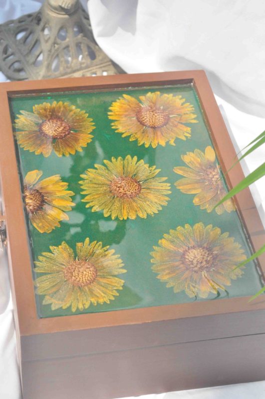 Golden Sunflower Fields Memory / Jewellery / Heirloom Box in Pacific Rosewood