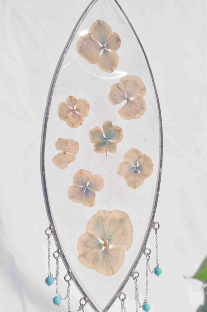 Evil Eye Refractive Crystal Suncatcher - Amulet / Wall Hanging with Ash Blue Hydrangea