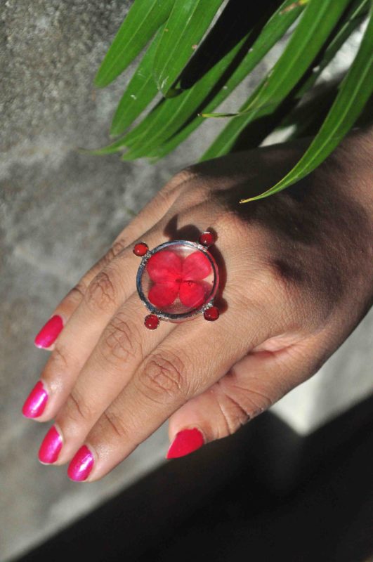 Blood Red Hydrangea with Garnet Stones